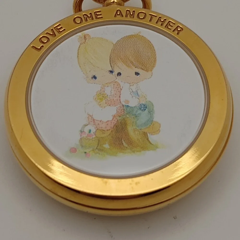 Precious Moments ValDawn Gold Tone Pocket Watch Quartz Roman Japan Movt New Batt